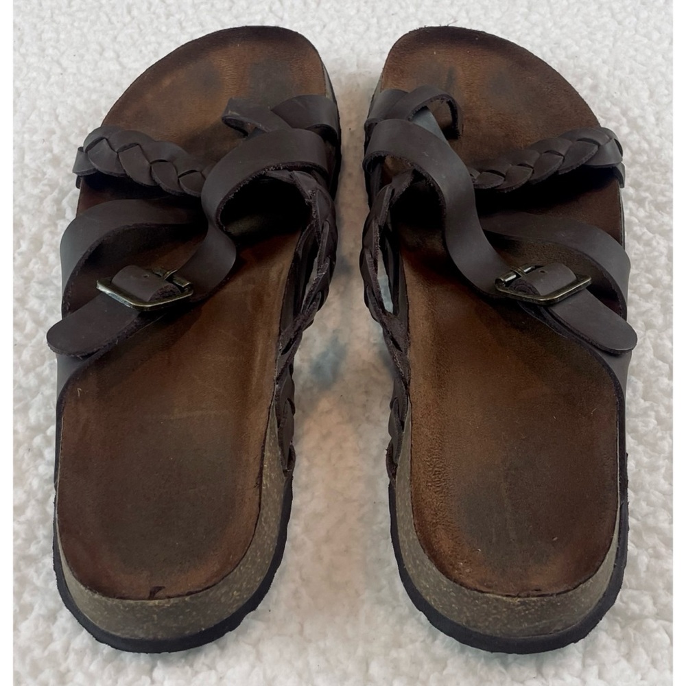 KOHL’S • Dark Brown Leather Strappy Criss-Cross Slide Sandals, 9 - Picture 6 of 16